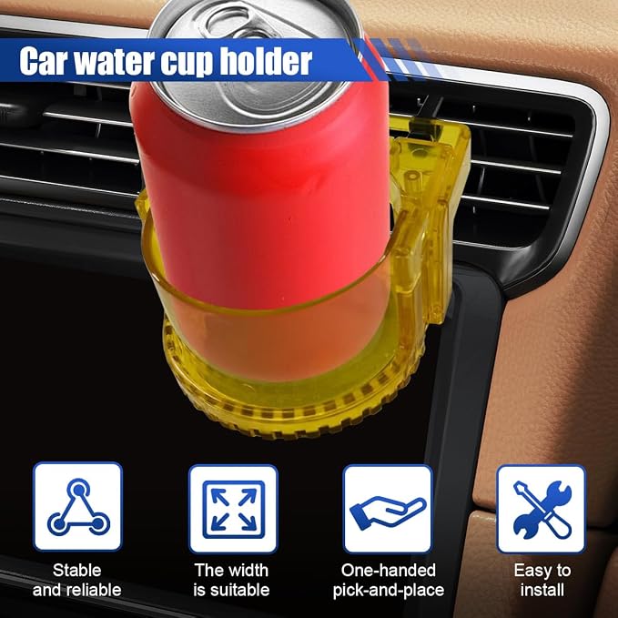 YoRise Air Vent Cup Holder for Car, Multifunctional Water Bottle Bracket with Mounting Clips, Car Air Conditioner Vent Drink Cup Holder Expander, Fit for Most Cars with Horizontal Blade Vents (Yellow)
