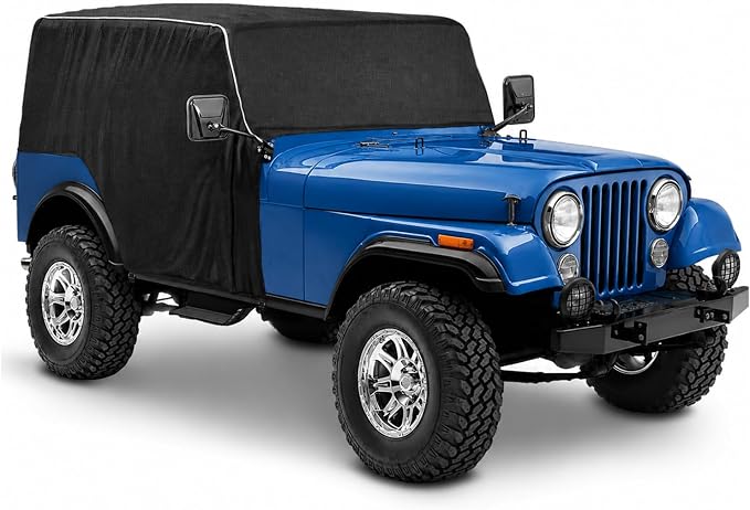 600D Cab Cover Windproof Sunshade Cover Compatible with Jeep Wrangler CJ7 1976-1986 2 Door, 6-Layer Protection Frost Wiper & Mirror Covers Protect from Sunshine, UV, Snow, Rain
