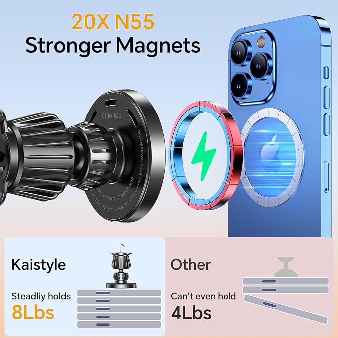 for Magsafe Car Mount Charger【Strongest Magnet】 Upgraded Wireless Car Charger Magnetic Phone Holders for Your Car Suction Cup Phone Mount for MagSafe Car Charger for iPhone 17 16 15 14 13 12