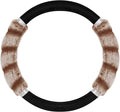 Bear Fur Steering Wheel Cover, Plush Faux Fur Fuzzy Steering Cover for Car Truck Van SUV, Standard Size Fits Wheels 14.5-15 in Diameter, Two Tone Black/Brown with Glitter