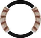 Bear Fur Steering Wheel Cover, Plush Faux Fur Fuzzy Steering Cover for Car Truck Van SUV, Standard Size Fits Wheels 14.5-15 in Diameter, Two Tone Black/Brown with Glitter