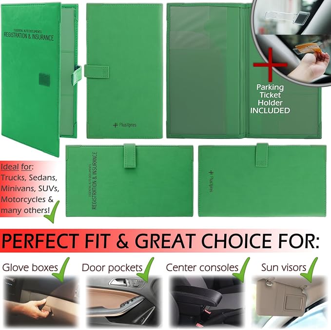 Registration and Insurance Card Holder - Car Organizer - Green | Vehicle Glove Box Document Organizer, Auto Essential Paperwork Holder for Contact Information Cards, Interior Car Accessories