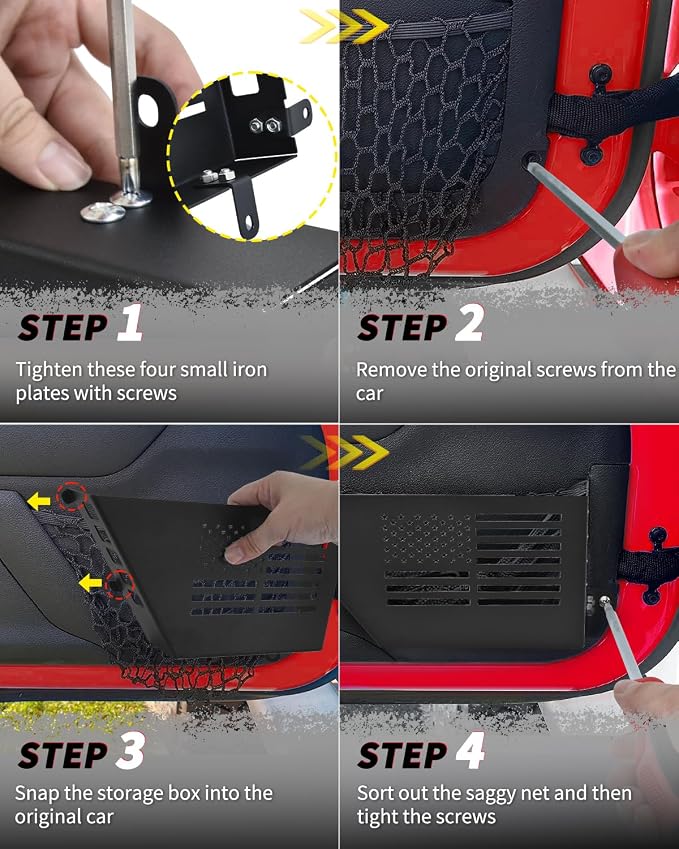 Metal Storage Boxes Compatible with 2007-2018 Jeep Wrangler JK JKU 2/4 Door, 2 Pack Front Door Side Insert Organizer Pockets for Jeep Saggy Net Replacement(Black)