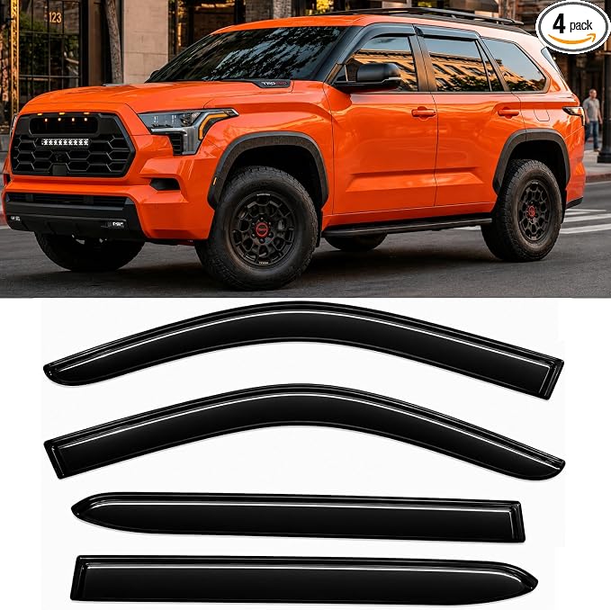 2023-2026 Tape-On Rain Guards for Toyota Sequoia Side Window Visor Deflectors Extra Thick Tinted Vent Shade Protectors 2024 2025