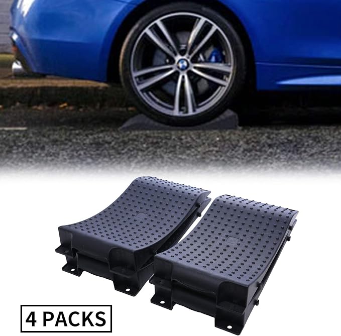 Tire Saver Ramps Anti-Slip Pads Design Car Tire Wheel Ramps for Flat Spot and Flat Tire Prevention Tire Savers for Storage Carrying Bag Easy to Store 4 Pack Black