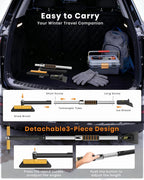 43.7" Extendable Ice Scrapers for Car Windshield for 12 Adjustable Length Settings with Foam Grip and 360° Pivoting Brush Head Detachable Snow Brush for Truck SUV(Orange)