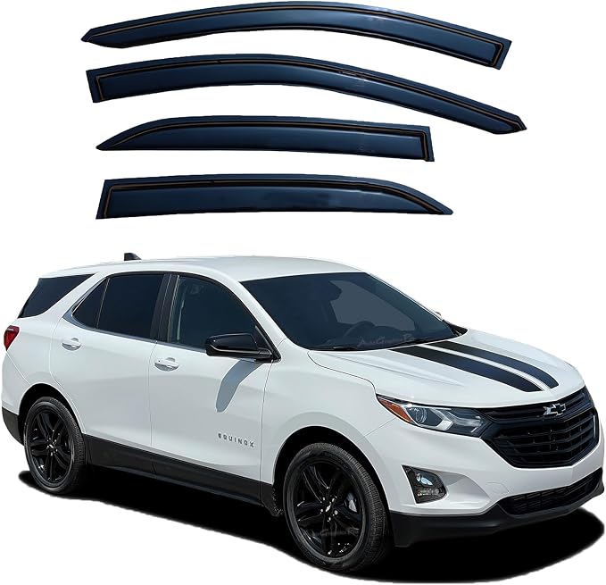 Tape On Window Rain Guards Deflectors for 2018-2024 Chevrolet Equinox | Out-Channel Window Visors Vent Wind Deflectors Vent Visors,All-Weather Protection,Precision Fit 18-24 Chevy Equinox-4PCS