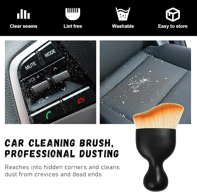 Car Detailing Brush, Curved Soft Bristles Auto Removal Dust Collectors, Universal Vehicle Dashboard, Air Conditioner Vents etc Interior Cleaning Tool Accessories (Yellow)