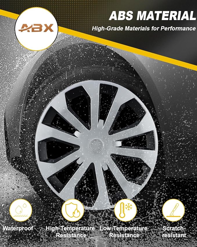 Hubcap Wheel Covers Hub Caps 16 Inch Set of 4 Black & Silver Universal Wheel Rim Cover R16 Stylish Car Decor Wheel Covers for Toyota Camry Nissan Mazda (silver-05, 16 inch)