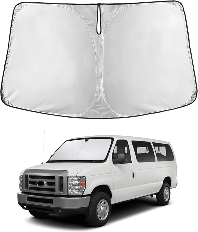 Windshield Sunshade Compatible for Ford Econoline E-Series 1992-2024 2025 2026, Van & Motorhome E-150 250 350 450 Sun Visor for Front Window Sun Shade Cover, UV Heat Blocker, Car Accessories