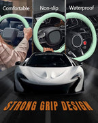 Car Steering Wheel Cover, Thin Anti-Skid Silicone Steering Wheel Cover for Men & Women, Universal Automotive Interior Accessories for Most Cars (Light Green)