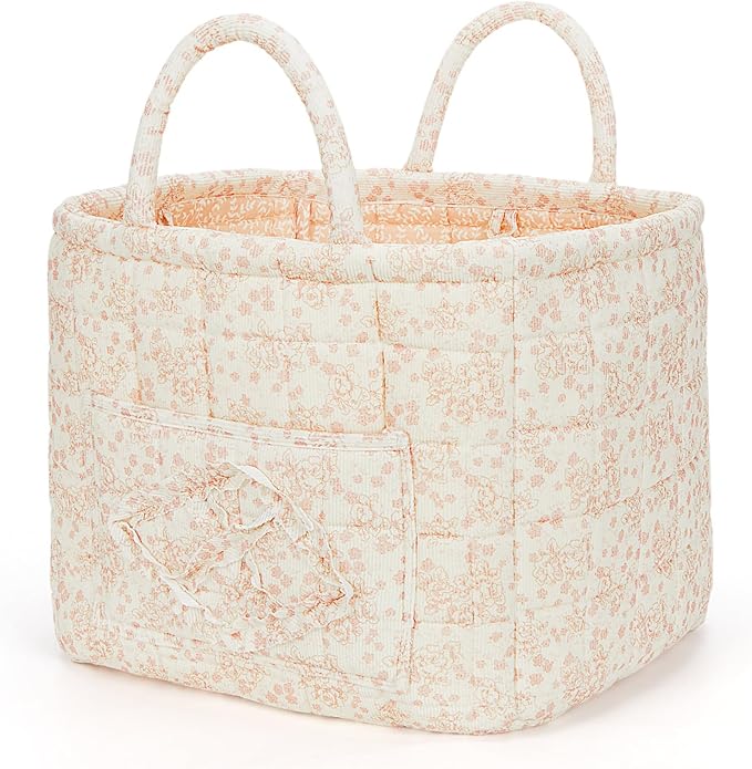 Floral Fabric Storage Basket Car Interior Storage Basket Underwear Sundries Laundry Baskets Supplies Home Organizer Bag (Pink Floral)