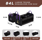 Car Trunk Organizer SUV, 84L SUV Trunk Organizer – Waterproof Foldable Modular Trunk Organizer with Mesh Pockets, Non-Slip Base, Black - M313