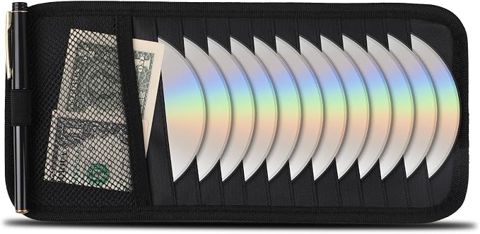 Car CD Holder Visor Organizer, DVD Storage Case for Vehicle Sun Visor, 12 Capacity Disc Holder for CDs/DVDs/Blu-ray, Car Interior Storage Organizer Black