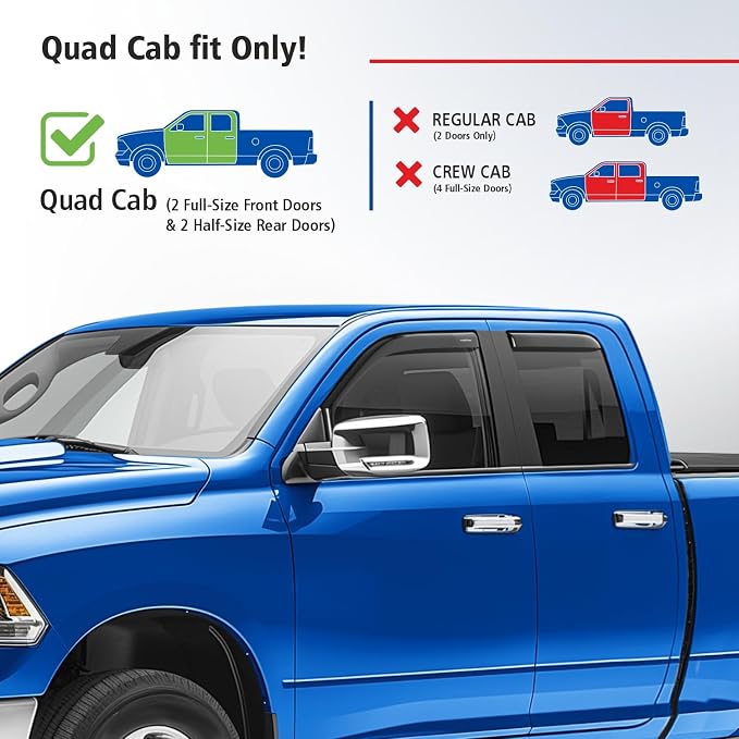 Goodyear Shatterproof in-Channel Window Deflectors for Trucks Dodge RAM 1500 2009-2018 Quad Cab, Rain Guards, Window Visors for Cars, Vent Deflector, Truck Accessories, 4 pcs- GY003421LPf