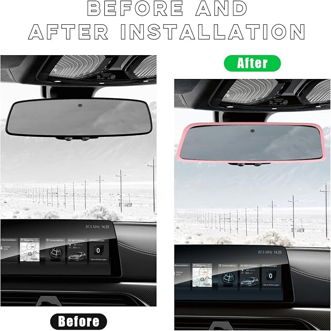Car Rear View Mirror Protector Frame, Silicone Auto Rearview Edge Protection Cover Compatible with Model 3 Model Y, Interior Rear View Trim Frame Decoration, Car Accessories (Pink)