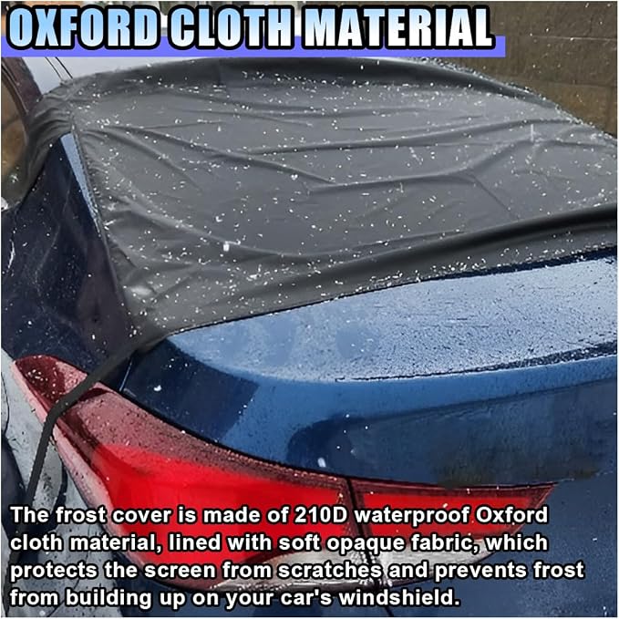 Car Windshield Snow Ice Cover, Windproof Sunshade Protector, Oxford Cloth Car Frost Window Covers, Universal Fit for Most Cars, Trucks, SUVs