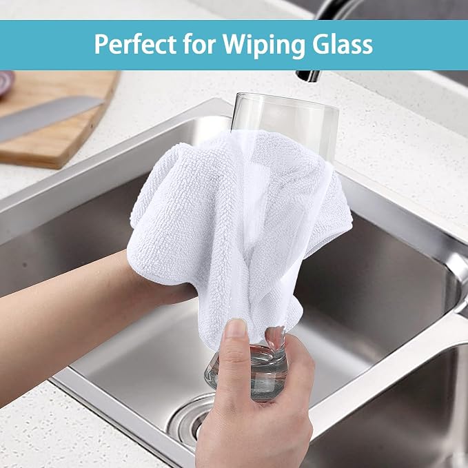 White Microfiber Cleaning Cloth, 8 Pack Cleaning Towels for Kitchen, Lint Free, Scratch-Free, Highly Absorbent, and Reusable Cleaning Rags for House, Window and Glass, Cars, 11.5 X11.5 inch