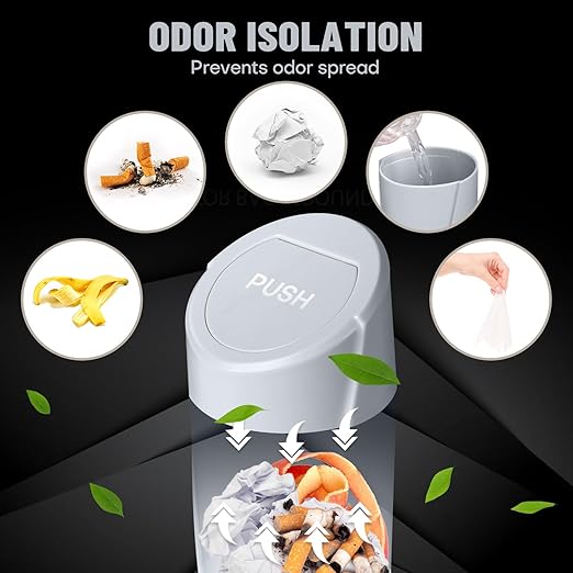 Car Trash Can Bin with Lid - Car Garbage Can Cup Holder - Grey Mini Leakproof Vehicle Garbage Bin with 20pcs Trash Bags-Automotive Organizers and Storage for Front Back Seat Accessories