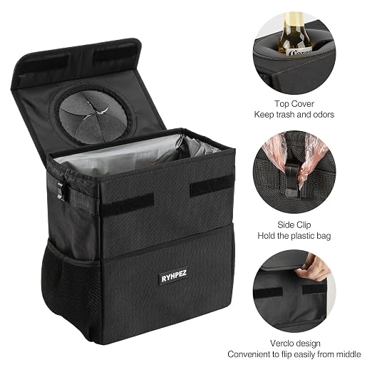 Car Trash Can with Lid - Hanging Trash Bin Garbage Can for Car SUV, Leak-Proof Collapsible Automotive Truck Organizer Road Trip Essentials(3.2 Gallon/12L)