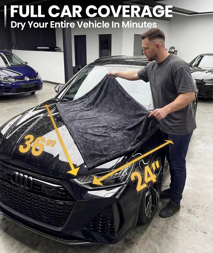 Car Drying Towel - (1300 GSM) XL Drying Towels Car Detailing - Car Microfiber Towel (36"x24") Microfiber Drying Towels for Cars Towels Drying, Car Wash Towels, Ultra Absorbent - Grey & Blue