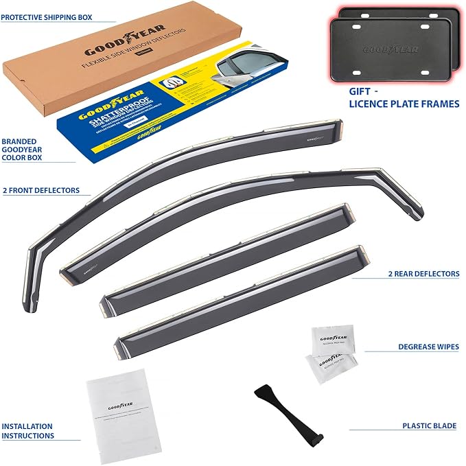 Goodyear Shatterproof in-Channel Window Deflectors for Toyota Highlander 2014-2019, Rain Guards, Window Visors for Cars, Vent Deflector, Car Accessories, 4 pcs - GY008034