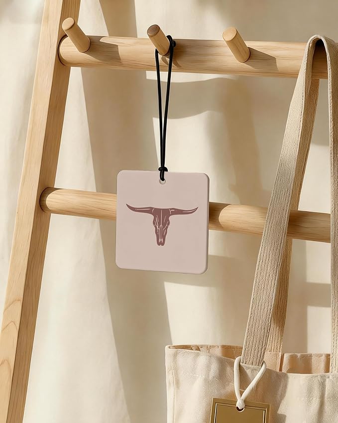 Beige Boho Western Orange Car Air Freshener 4 Pcs, Country Cow Skull Cactus Cowgirls Boots Square Hanging Air Freshener for Closet Drawer Books, Western Car Accessories Mirror Decor for Women