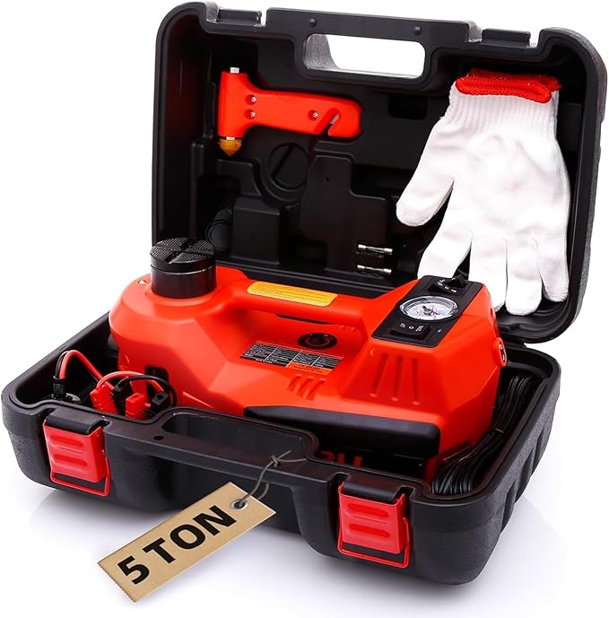 Electric Car Jack Quick Lifting Safe and Portable with Tire Inflator and LED Light Complete Set of Accessories 12V Hydraulic Floor Jack