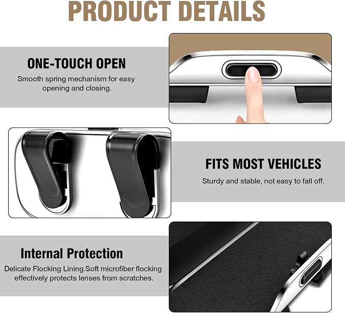 Sunglasses Holder for Car Sun Visor – Soft Vehicle Interior Glasses Organizer Box Accessories,Protective Automotive Eyeglasses Storage Case Hanger,Universal for SUV Sedan Truck (Beige)