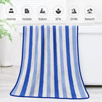 Bath Towels, Pack of 4, 30"x60", Large Microfiber Towel Set, Ultra Soft, Super Absorbent, Fast Drying, Perfect for Suana, Shower, Pool, Sport, Travel, Fitness, SPA,Yoga, Cabana Stripe Blue