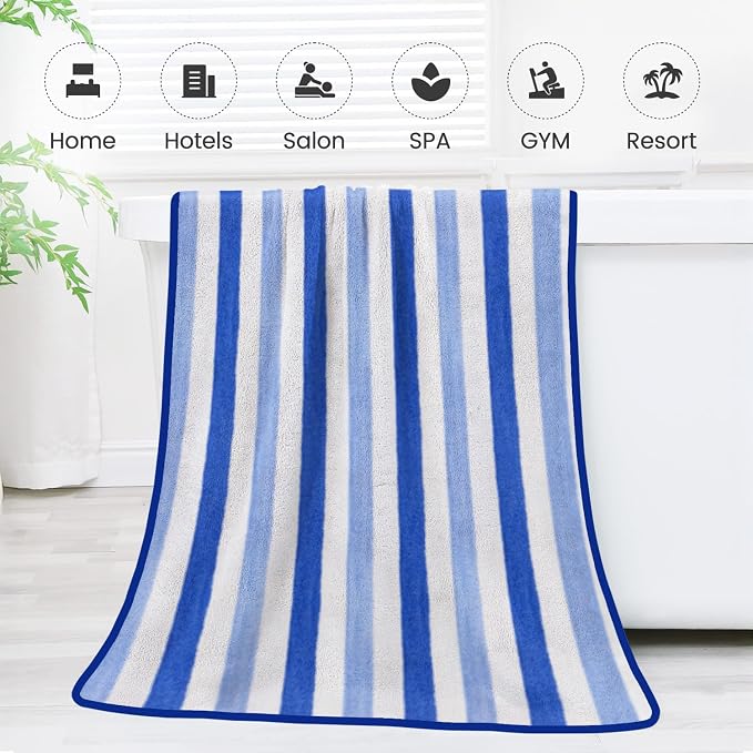 Bath Towels Set, Large Microfiber Bath Towel for Body, 2 Pack, 30" x 60", Oversized, Soft, Super Absorbent,Fast Drying, Perfect for Shower, Sauna, Gym, Sports, Fitness, Yoga, Cabana Stripe Blue