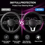 Car Steering Wheel Cover, 15 inch Carbon Fiber Microfiber Anti-Slip Breathable PU Leather Elastic Steering Wheel Protector, Car Interior Accessories for Most Cars (AD-Purple)