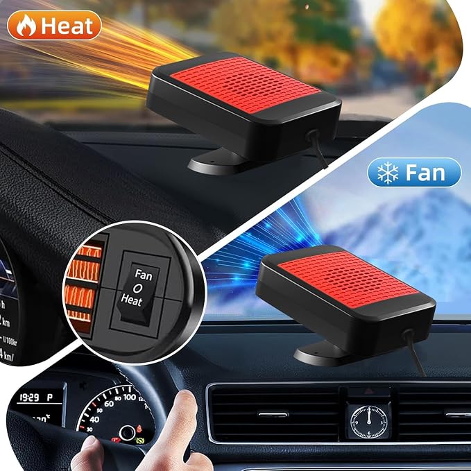 Car Heater,12V 200W Portable Car Heater Defroster, 2 in 1 Heating & Cooling Fast Heating Defrost Defogger with Plug in Cigarette Lighter, Window Defroster for Car, SUV, Jeeps, Trucks (red)
