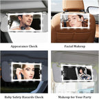 Car Visor Vanity Mirror with Light, Rechargeable Dimmable Touch LED Sun Visor Mirrors, Large Detachable Vanity Makeup Mirror with 3 Color Modes for Truck SUV Car Accessories Essential for Women(Black)