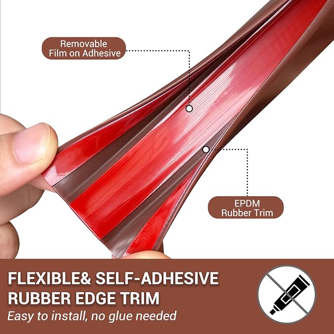 Slimline Cabinet Door Edge Protector, 3/4" Self Adhesive Peel and Stick Rubber Edge Guards, Flexible U Shaped Strips for Kitchen & Garbage Drawer Fronts, Edge Trims for Desks and Shelfves, Brown, 10Ft