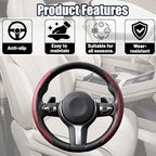 2PCS/Set Car Steering Wheel Cover, Leather Segmented Anti-Slip Automotive Wheel Protector, Soft Breathable Vehicle Steering Protection Covers, Universal Interior Accessories (Wine Red)