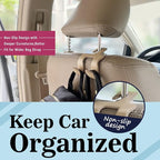 Upgraded Headrest Hooks for Car, 2 in 1 Back Seat Purse Holder Hook Genuine Leather Head Rest Hangers Vehicle Organizer Accessories for Hanging Grocery Bags, 1 Pack, Beige