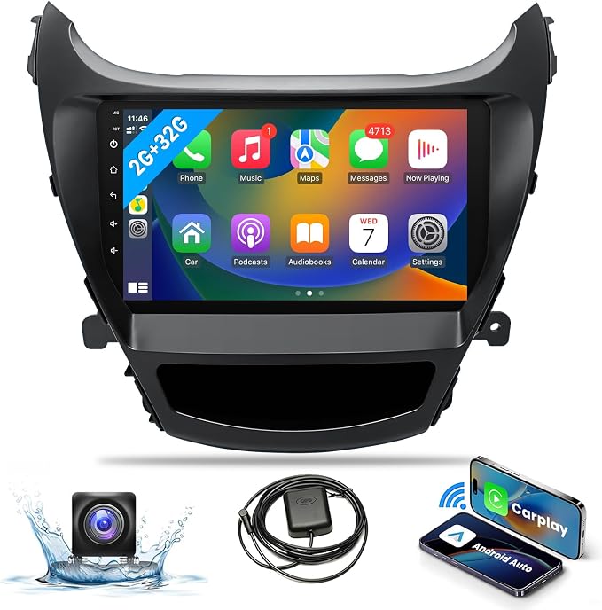 2+32G Android Car Stereo for Hyundai Elantra 2014 2015 2016 Radio Support with Wireless Apple Carplay Android Auto, 9'' Touchscreen in-Dash Bluetooth WiFi GPS Navigation Backup Camera