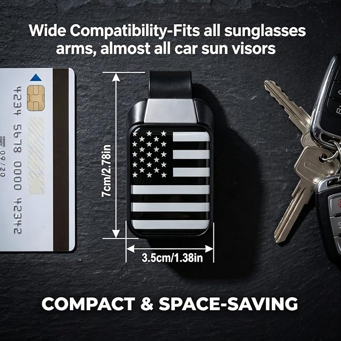 2 Pack Sunglasses Holder for Car, One-Handed-Operation Visor Sunglass Holder Clip, Easy Access Storage for Driving,Universal Fits (Black with American Flag Logo)