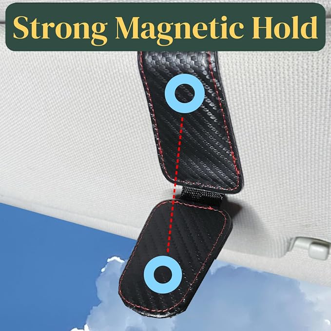 CHOSMOYI Magnetic Leather Sunglass Holder for Car, Sunglasses Clip for Car Visor, Auto Interior Accessories Universal for Different Size Eyeglasses (Carbon Fiber)