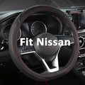 Customized Auto Car Steering Wheel Cover for Nissan,D Shaped Steering Wheel Cover for Rogue,Altima,Kicks (D-Shaped-Black+Red Line)