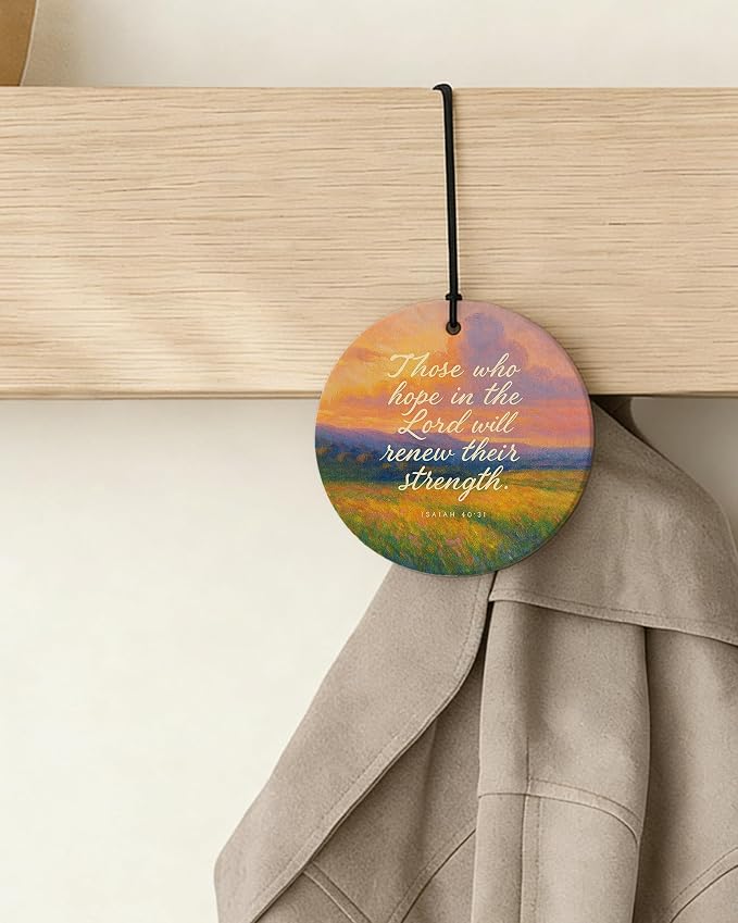 Retro Blue Christian Round Car Air Freshener 4 Pcs Coconut Scented, Inspirational Religious Car Accessories Mirror Decor for Women, Christian Hanging Air Freshener for Cars Closet Drawer Book