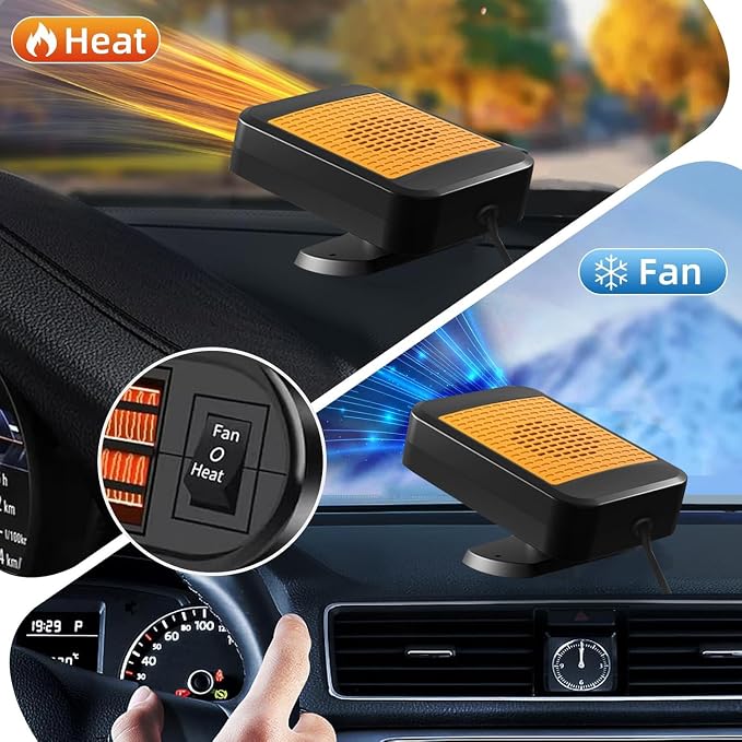 Car Heater,12V 200W Portable Car Heater Defroster Fans, 2 in 1 Heating & Cooling Fast Heating Defrost Defogger with Plug in Cigarette Lighter, Window Defroster for Car, SUV, Jeeps, Trucks (Orange)