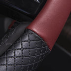 Rhombus Leather Universal Steering Wheel Cover, Fit for Suvs,Trucks,Cars,Sedans,Vans (Black&Burgundy)
