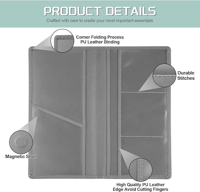 1Pack Car Registration and Insurance Holder,Car Document Holder for Cards License with Magnetic Shut,Vehicle Glove Box Car Organizer for Documents, Cards, License(Gray)