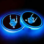 2Pcs Skeleton LED Car Cup Holder Coasters 7 Colors 3 Modes Lights Up Cups | with USB Charging of Car Accessories for SUV Trucks Sedans, Waterproof Interior Atmosphere Lamp, Skull Gifts for Women Men