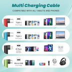 Travel Essentials 90 Degree Multi Charging Cable [2Pack 5FT], Right Angle 4 in 1 Charging Cable, USB Cable Charging Cords with IP/Type C/Type C/Micro Port, Compatible with Most Cell Phones and More