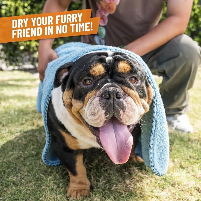 Furrocious Super Absorbent, Ultra Soft Microfiber Pet Towel for Drying & Grooming Dogs, Cats & More, Blue (25 inches x 36 inches) PCS1996 - Pet Blanket, Pet Bed Topper