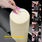 Car Trash Can Bin with Lid, Leakproof Portable Garbage Trash Bin Mini Cup Holder Organizer, Automotive Interior Dustbin Multipurpose Storage Container for Car Home Office (Beige)