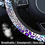 Car Steering Wheel Cover for Women Men, Non-Slip Breathable Cute Steering Wheel, Purple Leopard Steering Wheel Protector, Car Accessories, Universal 14" 02/2-15" Fit Auto, Suvs